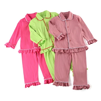 Detské Oblečenie Dievčatá pyžamo tlačidlo bavlna deti obyčajný roztomilý Prehrabať pyžamá, baby, dievčatá boutique Salónik nosenie veľkoobchod