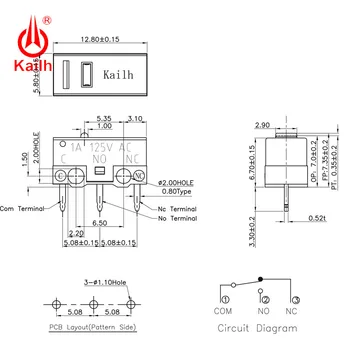 Kailh Micro Switch s 1/3/5 miliónov Cyklov Mechanický Život 3PINS SPDT 1P2T Herná myš s mikro spínač tlačidlo Myši