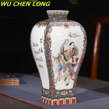 WU CHEN DLHO Čínsky Archaize Smalt Keramické Lakovanie Námestie Fľaše, Vázy Starožitný Porcelán Kolekcie Kvetinový Orgán Dekor R5777