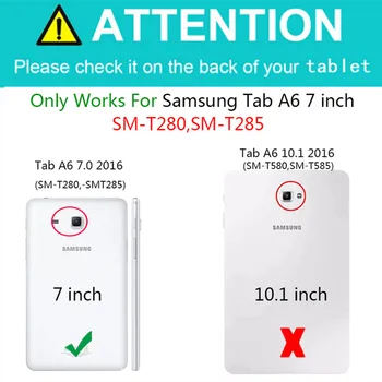 Roztomilý Kreslený Vzor Flip Kožené puzdro Samsung Galaxy Tab A6 7.0 2016 SM-T280 T285 Lesklé Držiteľa Karty Skladací Stojan Tabletu Kryt