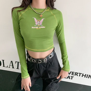 Jeseň E-dievča Motýľ Grafické Tričko Žena Y2k List Elegantné Grafické Dlhý Rukáv Plodín Topy 2020 Street Aktivity Základné Streetwear