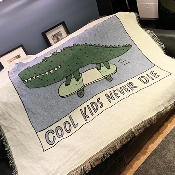 Zelený Krokodíl Hodiť Deka Non-slip Šitie Písmená Gauč Zahŕňa Cobertor deka s Strapec Na posteliach/lietadlom Cestovať textilné