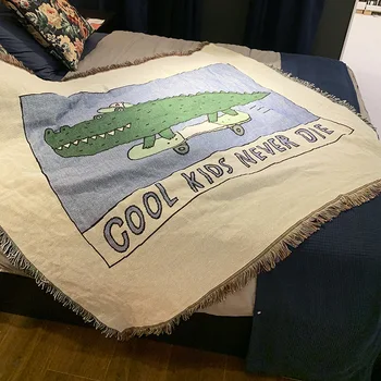 Zelený Krokodíl Hodiť Deka Non-slip Šitie Písmená Gauč Zahŕňa Cobertor deka s Strapec Na posteliach/lietadlom Cestovať textilné