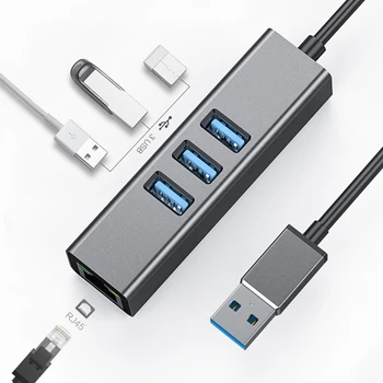 USB Gigabit Ethernet Adaptér 3 Porty USB 3.0 HUB USB na Rj45 Lan Sieťové Karty pre Laotop Ploche Macbook