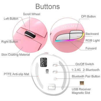 Delux M618 Bluetooth 4.0 Vertikálne Myši Nabíjateľná RGB Herné S Mousepad Zadarmo Ergonomické Myši Pre PC, Notebook