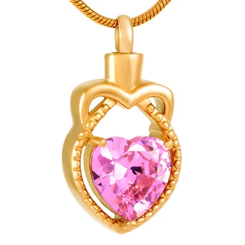IJD9287 Fialová/Pink Birthstone Srdce Kremácie medailón popol náhrdelníky Držiteľ drahocenná pamiatka Pamätník Urč Prívesok Šperky Pre Ženy
