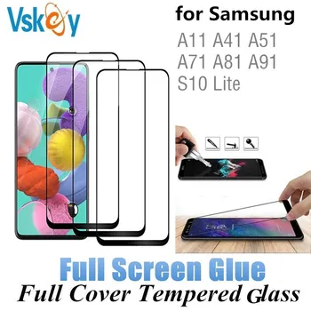 VSKEY 10pcs 2.5 D Plný Lepidlo, Tvrdené Sklo na Samsung Galaxy A11 A41 A51 A71 A81 A91 S10 Lite Úplné Pokrytie Screen Protector Film