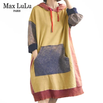 Max LuLu Nové Zimné Kórejský Módny Štýl Šaty Dámske Punk Oblečenie Dámske Ležérne Voľné Elegantné Šaty S Kapucňou Vestidos Plus Veľkosť