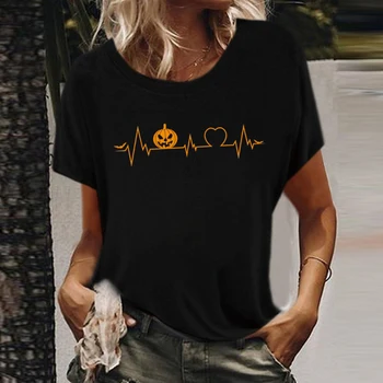 Tekvica Srdce Netopierov Tlač Halloween T-shirts Ženy Lete Roku 2020 Grafické Tričko Krátky Rukáv Fashion Estetické Oblečenie Mujer Camisetas