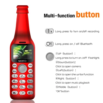 SERVO fľaša Vína mini telefón V8 bluetooth Komunikátor HD Telefón magic voice jedným z kľúčových rekordér malých mobilný telefón, ruský jazyk