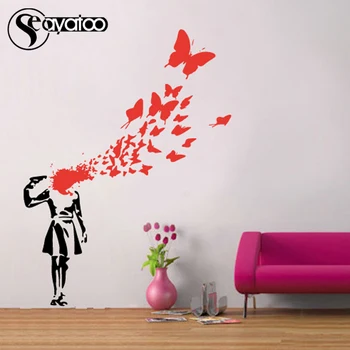 Banksy Samovraždu Dievča Zabiť Motýľ Krvi Umenie Stenu, Nálepky, Obtisky Spálňa Domova 80x106cm