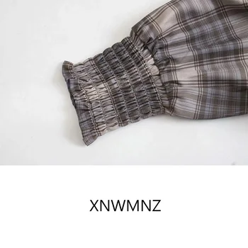 XNWMNZ ZA dámsku Blúzku 2021 skontrolovať peter pan golier Top ročník dlhý rukáv s elastické manžety tričko ženy módy blúzky