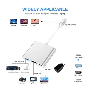 LYBALL Typ C, HDMI Viacportová Converter with USB 3.0 Port a USB C Nabíjací Port pre MacBook/Chromebook Pixel/Huawei/Samsung
