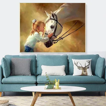 AZQSD Maľby Číslo Dievča Akryl Moderné Nástenné Art Farebnosť Podľa Čísla Koňa Zvierat Súpravy, Ručné Jedinečný Dar