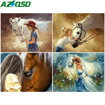 AZQSD Maľby Číslo Dievča Akryl Moderné Nástenné Art Farebnosť Podľa Čísla Koňa Zvierat Súpravy, Ručné Jedinečný Dar