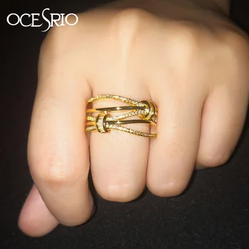 OCESRIO Luxusné Zirkón Zlaté Prstene pre Ženy, Dievčatá Cubic Zirconia Dámske Vlna Prstene, Šperky CZ Dubaj Zlaté Šperky rig-f85
