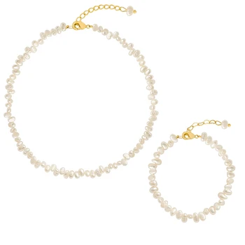 Nové Čerstvej Vody Perlový Náhrdelník a Náramok Set Šperkov Dubaj Svadobné Šperky Nastaviť Jedinečné Party Šperky Kvality Náhrdelník pre Ženy