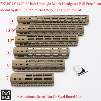 TriRock 7/9/10/12/13.5/15 palcový Keymod/M-lok Handguard Železničnej Fit .223/AR-15 Free Float Mount System Ocele Barel Nut_Tan Tlačené