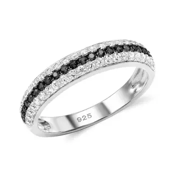 SANTUZZA 925 Sterling Silver Krúžky Pre Ženy, Čierne a Biele Kamene Kolo Cubic Zirconia Jemné Šperky Prstene