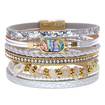 WELLMORE BOHO kožené náramky pre ženy kameň náramky viacvrstvových široký kúzlo Náramky & Bangles Ženské módne Šperky