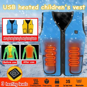 Elektrické Kúrenie Vesta pre Deti Zimné Deti Bavlna USB Infračervené Vyhrievaná Bunda Vonkajšie Termálne Teplá Vesta