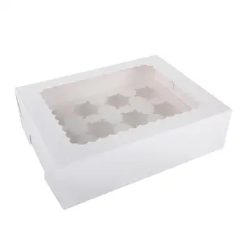 5 ks Prenosné 12-Dutiny Cupcake Box Kontajner Muffin Okno Box (Biely)