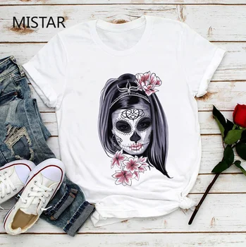 Mexiko Deň Mŕtvych cukru lebky funny t-shirt ženy, nové letné biele topy t shirt ženy tees tričko vytlačené krátky rukáv femme