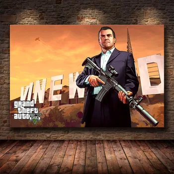 Grand Theft Auto V Hre Plagát GTA 5 Plátno Art Print Maľovanie obrazov na Stenu Izba Pre Domáce Dekorácie na Stenu Decor Č Rám