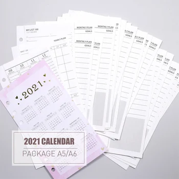 MyPretties Základné 2021 Kalendár Ročné Mesačný Plánovač Zoznam Náplne A5 A6 trojnásobne Výplň Lístkov pre 6 Otvor Binder Organizátor