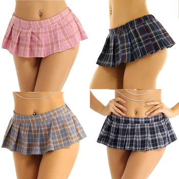 Ženy Sexy Micro Minisukňu Harajuku Koberčeky Škótskej Štýl Elastické Polovice Pás Clubwear Japonskej Školy Skladaný Sukne, Kostýmy