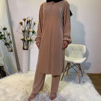 Dve Kus Sady Ženy Moslimských Topy a Nohavice Dubaj Arabských Ramadánu Abaya Kaftan turecký Islam Maxi Hidžáb Oblečenie Islamské Oblečenie 2020