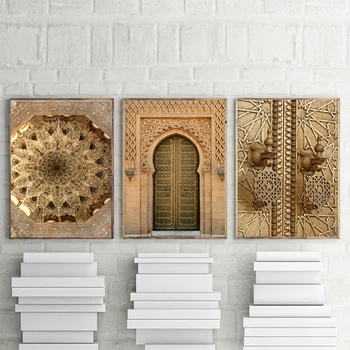 Maroko Dvere, Steny Umelecké Plátno Na Maľovanie Zlato Architektúry Nordic Plagát Na Stenu Obrázky Pre Obývacia Izba Dekoratívne Bez Rámu