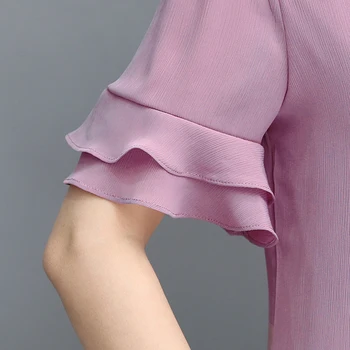 Sladké Tričko Krátky Rukáv T-Shirts Ženy Plus Veľkosť Top Ružovej Šifón Dámy Office Košele 4XL Boho Letné Oblečenie Double Layer