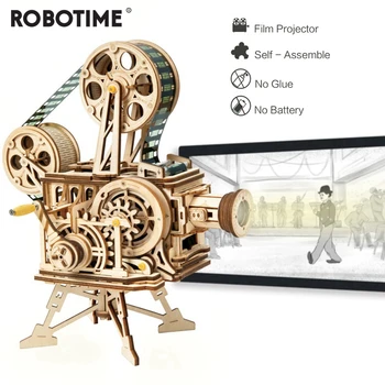 Robotime 183pcs Retro Diy 3D Ručné Kľuky Filmový Projektor Model Drevené Stavebné Súpravy na Montáž Vitascope Hračka Darček pre Deti Dospelých