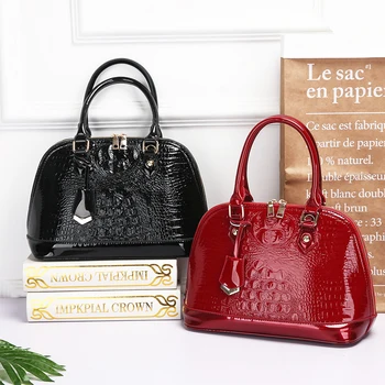 Ženské taška luxusný vysoko kvalitný patent kožené módne krokodíla vzor OL kabelka 2019 nové jednoduché rameno Messenger taška