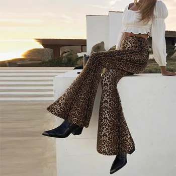 Ženské Chudá Svetlice Leopard Tlač Bell Spodný Úsek Vysoký Pás nohavice Nohavice Ideálne Streetwear módy Nohavice Jeseň hot