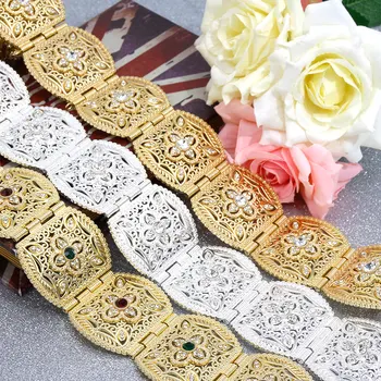 Sunspicems Alžírskej Kaftane Pás pre Ženy Marocký Etnických Svadobné Šperky Metal Crystal Páse Nastaviteľná Dĺžka Retiazky