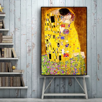 Gustav Klimt Kiss Reprodukcie Obrázok olejomaľba na Plátne Umenie Škandinávskych Plagáty a Vytlačí na Stenu Obrázok pre Obývacia Izba