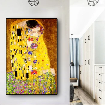 Gustav Klimt Kiss Reprodukcie Obrázok olejomaľba na Plátne Umenie Škandinávskych Plagáty a Vytlačí na Stenu Obrázok pre Obývacia Izba