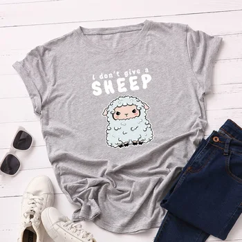 Roztomilý Ovce Tlačiť T-shirt Ženy Bavlna Vtipné Krátke Rukáv Bežné Cartoon Zvierat Tee Tričko Plus Veľkosť Tričko Voľné Topy