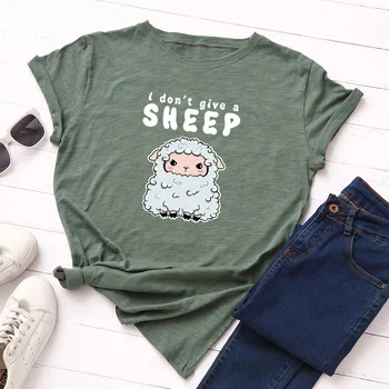 Roztomilý Ovce Tlačiť T-shirt Ženy Bavlna Vtipné Krátke Rukáv Bežné Cartoon Zvierat Tee Tričko Plus Veľkosť Tričko Voľné Topy