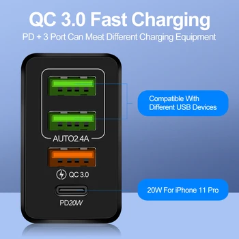 PD QC 3.0 Rýchlu Nabíjačku Adaptér USB 5V 2A Rýchle Nabíjanie Pre Mobilný Telefón iPhone 12 Pro Samsung Xiao Huawei Tablety EÚ a USA UK