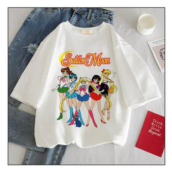 Sailor Moon Tlač Krátky Rukáv Topy & Tees Ženy móda Bežné Tričko Ženy Streetwear Dámy Top Gotický Tshirts Nové Harajuku