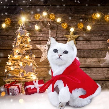 Pet Vianočný Kostým Pončo Cape s Klobúk, Nastaviteľné Červená Santa Claus Plášť pre Mačky a Malé Psy