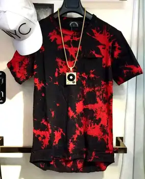 Móda balzam Hip Hop StreetWear T shirt tie dye Topy Tee Rozšírené bočné zips Tee Mužov Swag mestskej Oblečenie kanye west T tričko