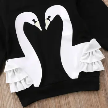 Deti Detský Baby Dievčatá Swan Zvierat Bavlna S Dlhým Rukávom O-Krku Pulóver Hoodies Oblečenie