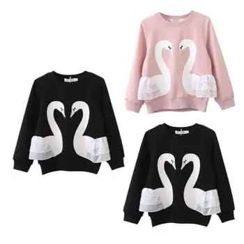 Deti Detský Baby Dievčatá Swan Zvierat Bavlna S Dlhým Rukávom O-Krku Pulóver Hoodies Oblečenie