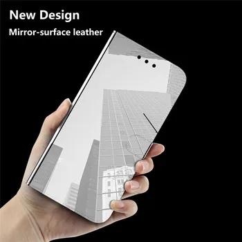 Luxusné Zrkadlo Hladké PU Kože Flip Stojan Telefón puzdro pre Samsung Galaxy Note 10 S10 S9 S8 Plus S10e Magnetické Karty Peňaženky Kryt