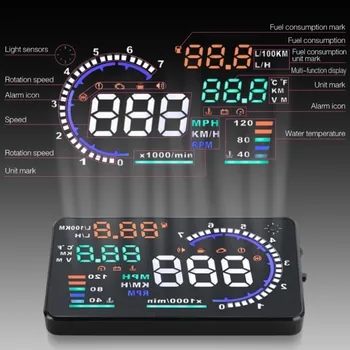 WiiYii BD2 HUD Auto Head Up Display 5.5' A8 LED Čelné sklo Projektor OBD Skener Rýchlosť Paliva Výstraha Alarm Údaje Diagnostický Nástroj