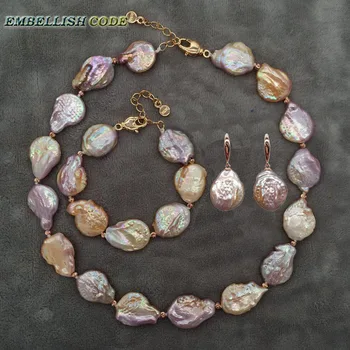 špeciálne Rainbow barokový perly vyhlásenie náhrdelník náramok háčik náušnice nastaviť ružové zlato-á broskyňa farebné ploché okrúhle mince